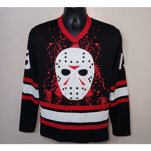 Friday The 13th Jason Voorhees Adult XS Hockey Jersey Horror Black Red